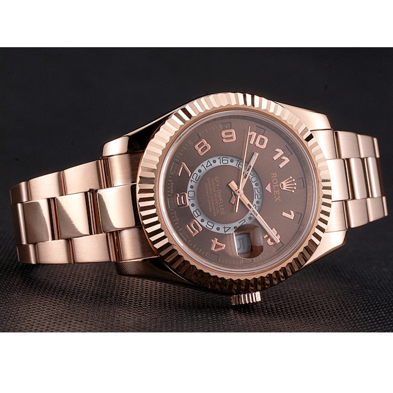 Rolex copies cheap Ad Rolex Case Gold Sky Rose Dial Bracelet Dweller Brown 0618